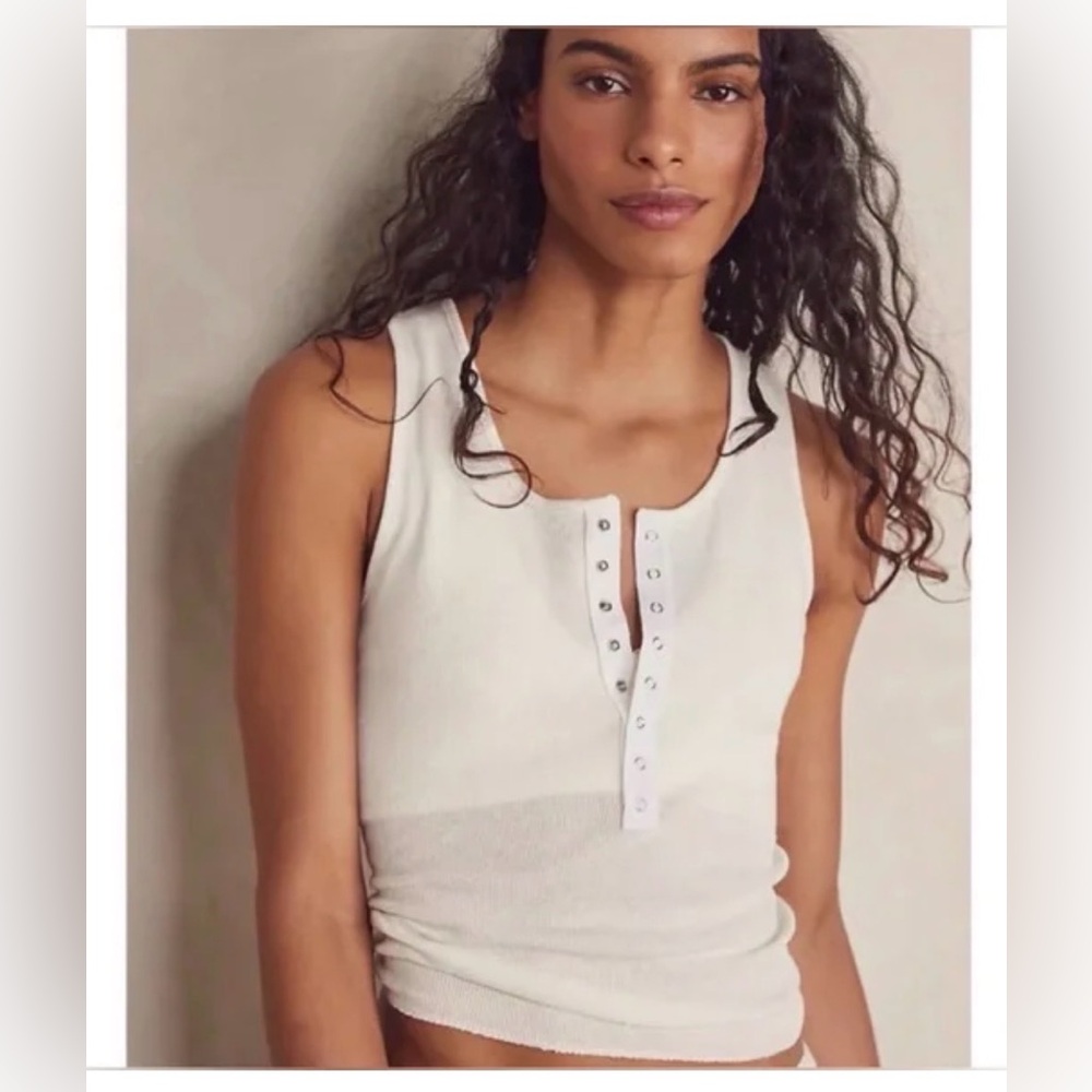 Free People Intimately Ribbed Henley Tank Top M Ivory NWT